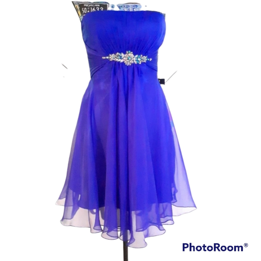 La Femme Royal Blue Strapless Prom Dress